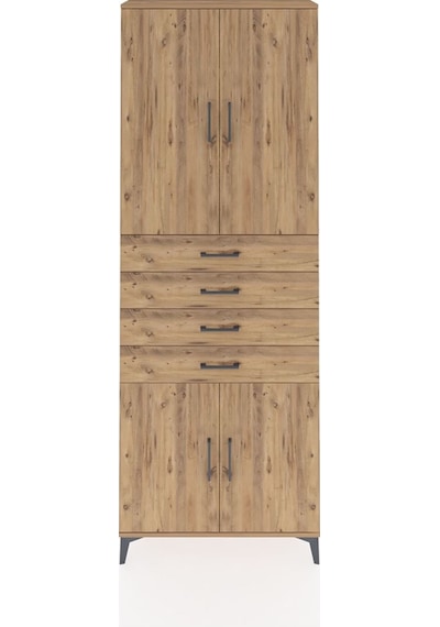 Arges Dolap 3 Raflı 4 Çekmeceli 4 Kapaklı 88x30x243 Çam-çam Çam