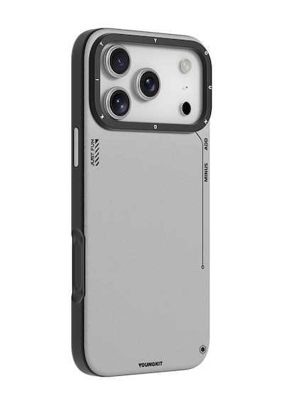 Apple Uyumlu iPhone 17 Pro Max Kılıf M-safeli Basit Mat Deri Desenli Youngkit Tech Fashion Seri Kapak Gri Gri