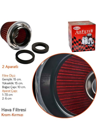 Carub Ses ve Perans  Açık Hava Filtresi +6 Hp Kırmızı Aparatlı Üniversal (00) (ŞüsCarOto Aksesuar)
