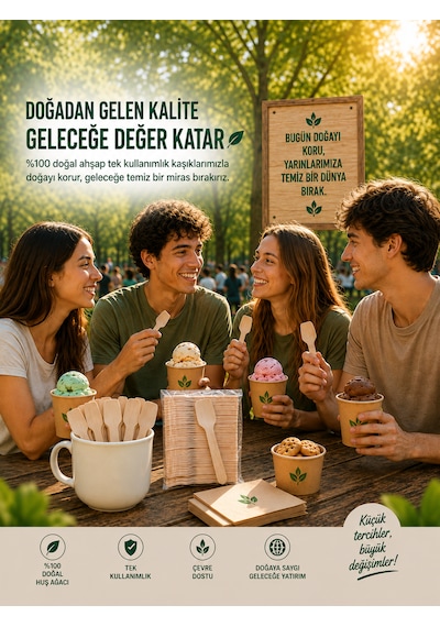 Ahşap Dondurma Kaşığı 100 Adet