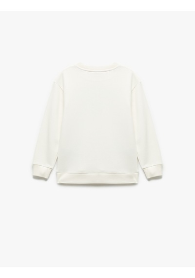 Koton Baskılı Uzun Kollu Bisiklet Yaka Şardonlu Oversize Sweatshirt Ekru 7wkb10064tk