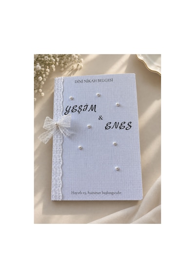Kişiye Özel Nikah Belgesi- Özel Tasarım Nikah - Düğün Belgesi Beyaz