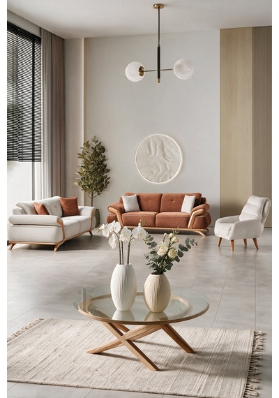 2'li Vazo Set - Kuru Çiçek Vazosu - Modern Salon Dekoru, Hediyelik - Beyaz/bej