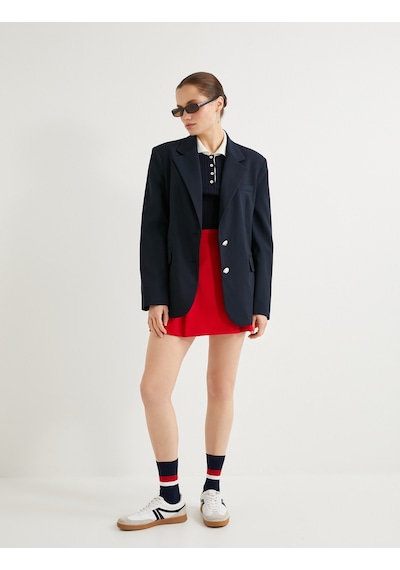 Koton Blazer Ceket Kapaklı Cepli Düğmeli Standart Kesim Lacivert 4sak50094pw Lacivert