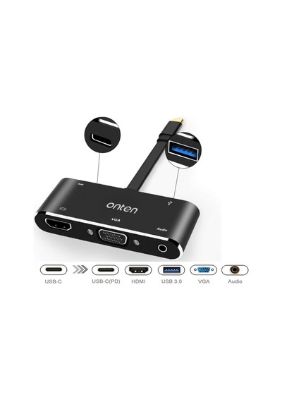Onten Usb C To Hdmı Vga Hub Adaptör, 5-In-1 4K Type C To Hdmı+Vga