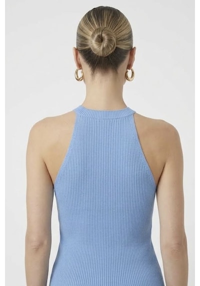 Neden Tekstil Kadın Taşlı Fitilli Halter Yaka Crop Bluz - Mavi