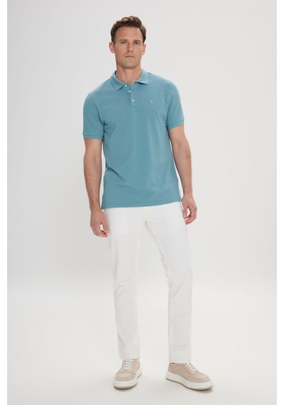 Ac&Co / Altınyıldız Classics  Erkek Petrol Slim Fit Dar Kesim Polo Yaka %100 Pamuk Kısa Kollu Tişört Petrol