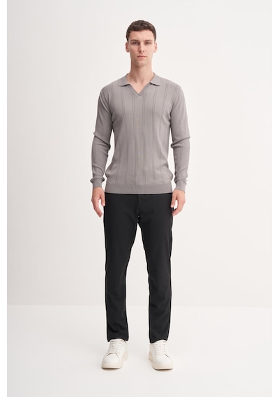 Cazador Slim Fit Rayon Karışımlı Premium Polo Yaka Kazak-33045 Gri Cazador Slim Fit Rayon Karışımlı Premium Polo Yaka Kazak-33045 Gri