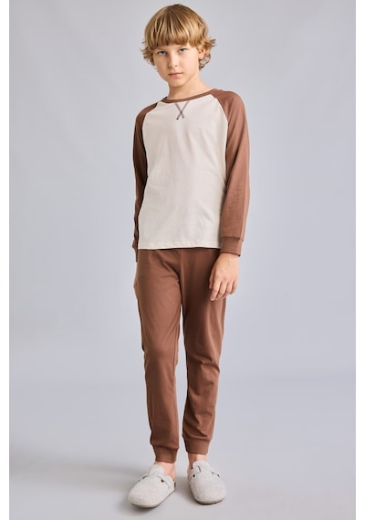 Defacto %100 Pamuk Bisiklet Yaka Reglan Uzun Kollu Üst Lastik Paça Alt 2li Pijama Takımı Erkek Çocuk I1443a826aubn321 Kahve-bn321