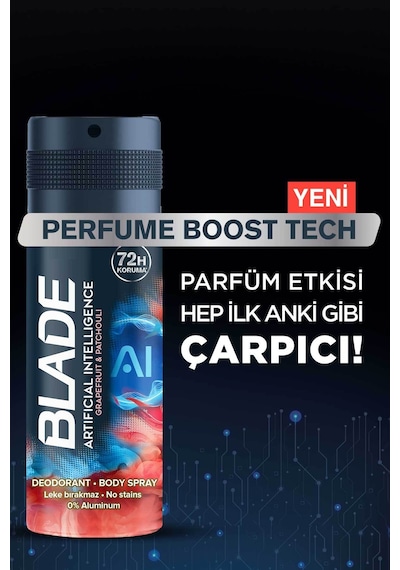 Artificial Intelligence Erkek Alüminyumsuz Deodorant Body Spray 3x150 ML Hızlı Kurur,leke Bırakmaz