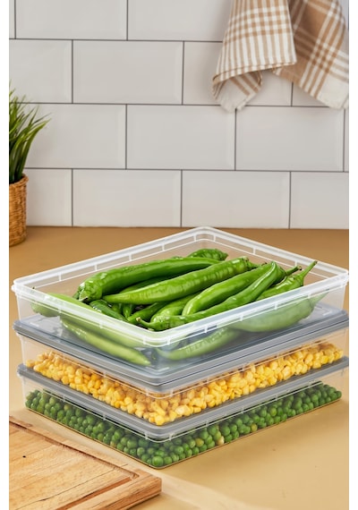 Multi Box 3 Lü Set Saklama Kabı Seti - Dondurucu & Mikrodalga Uyumlu Gri