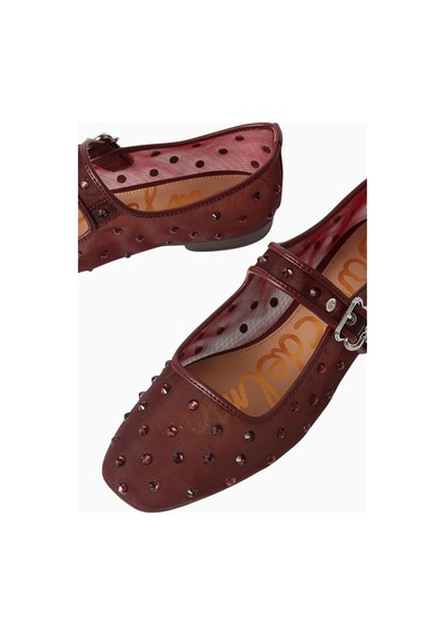 Sam Edelman Michaela Bordo Kristal Işlemeli, Mesh Kare Burun Tokalı Mary Jane Kadın Ayakkabı