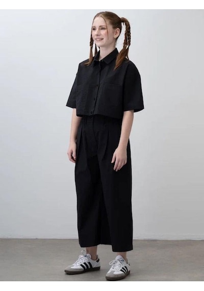 Zekids Kız Çocuk Crop Gömlek Poplin Pantolon Takım-15793 Siyah