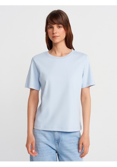 Dilvin 31763 Bisiklet Yaka T-shirt-açık Mavi Açık Mavi