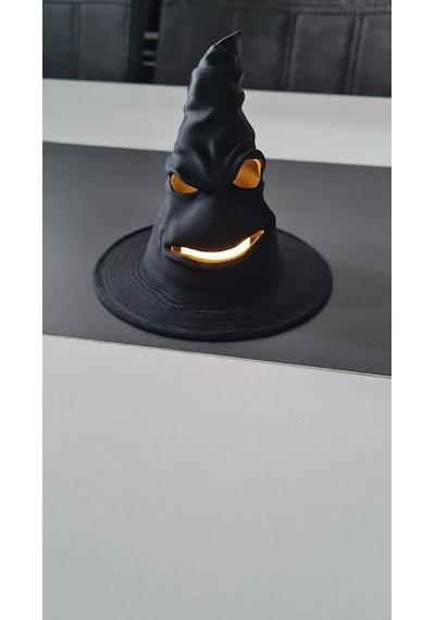 3d Baskı Cadı Şapkası Tealight Mumluk Işıklı Yüz Detaylı Cadılar Bayramı Feneri Masa Süsü Siyah Diğer