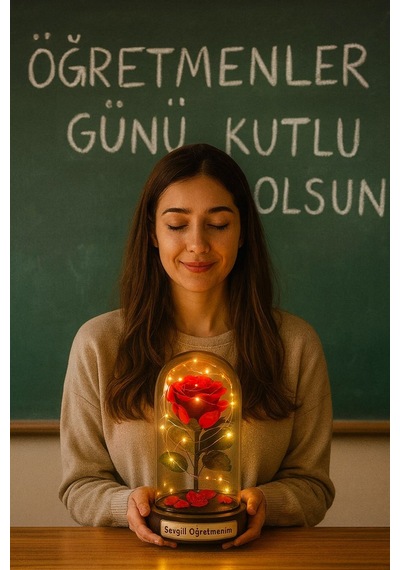 Fanusta Led Işıklı Sevgili Öğretmenim Temalı Biblo Öğretmenler Gününe Anlam Katan Özel Hediye 20 Cm Çok Renkli