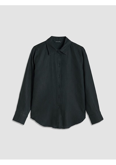 Lcw Vision Siyah Oversize Kadın %100 Keten Gömlek