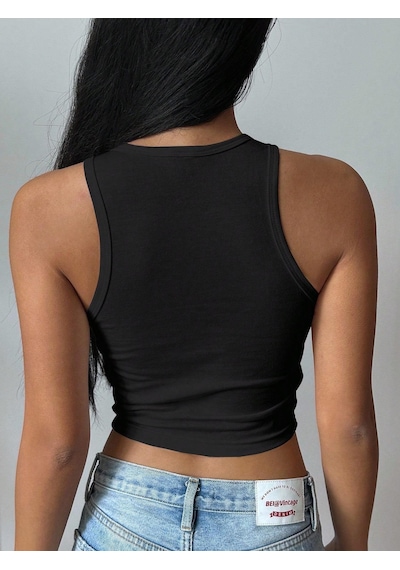 Afri Kadın Siyah Baskılı Crop Atlet Diş Grillz Desenli, Sokak Modası Tarzı Siyah