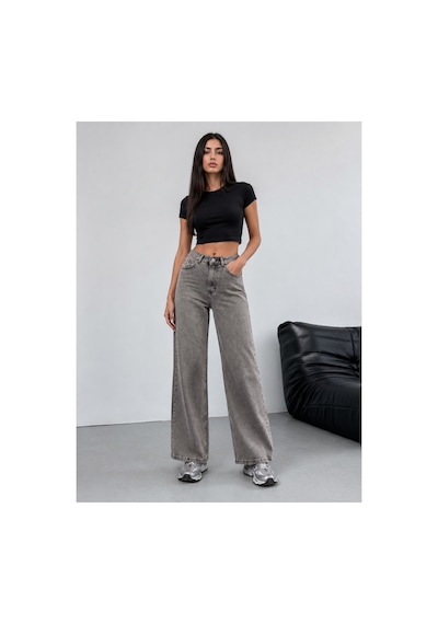 Blue Marlın Dökümlü Kahve Kar Yıkama Palazzo Kot/denim Wide Leg Pantolon Kahverengi