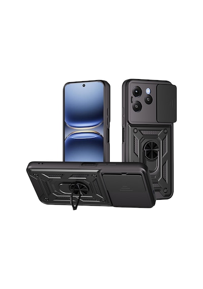 Maks Technology Tecno Spark 40 4g Kılıf Magnetik Standlı Kamera Korumalı Mkst Sürgülü Vega Kapak - Siyah