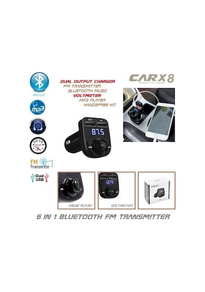 Car X8 Araç Bluetooth USB MP3 SD Kart Çakmaklık Fm Transmitter