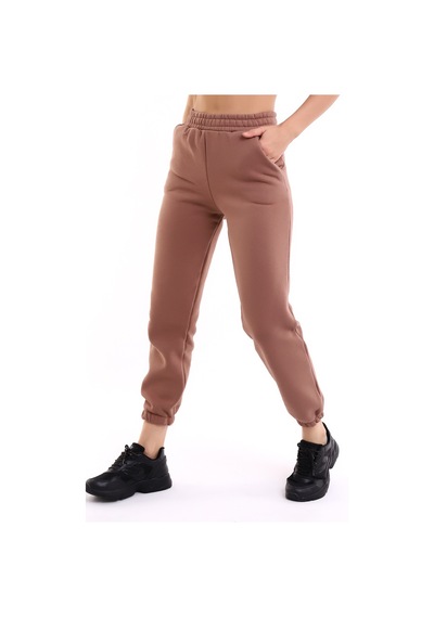 Winmoda34 Kadın Üç İplik İçi Şardonlu Polarlı Eşofman Altı Jogger Rahat Kalıp Bej