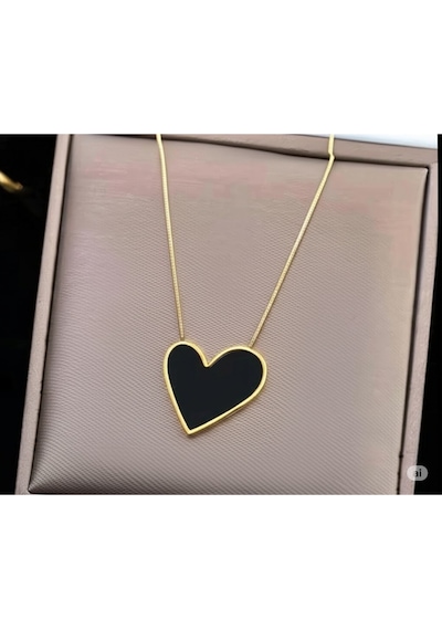 Çelik Gold Kalpli Kolye 45 Cm Siyah