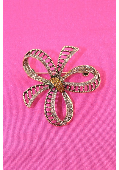 Aşk Düğümü Broş Gold Renkli Kristal Taşlı Kadın Yaka İğnesi Broş. Çok renkli