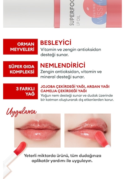 Missha Super Food Lip Oil Berry Yoğun Nemlendirici Dut Özlü Dudak Bakım Yağı 5.2 G