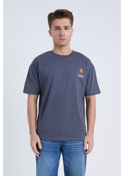 Velvoria Unisex Oversize I Love Camp Baskılı Antrasit Renk T-shirt