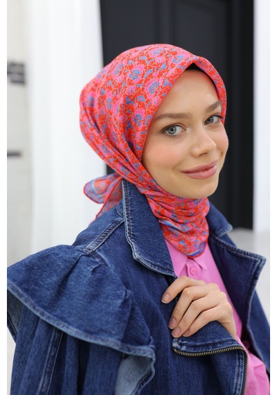 Silk Home Soft Eşarp 73077-09 Parlak Turuncu, Gök Mavi, Pembe