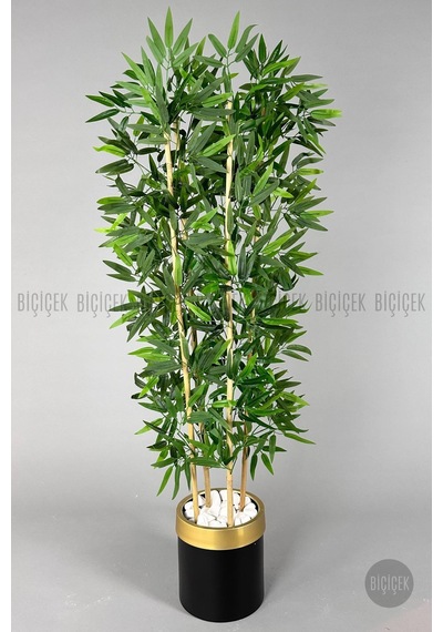 Yapay Bambu Ağacı 140cm Siyah Gold Metal Saksıda Siyah-gold