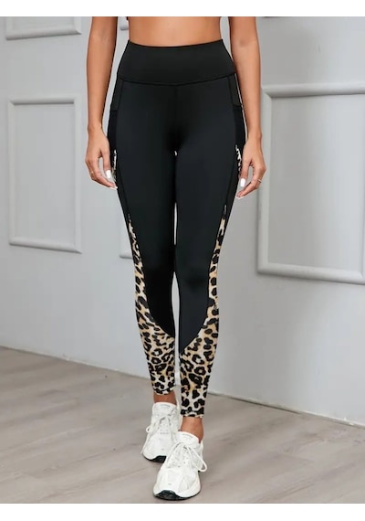 Efnaz Style Kadın Yüksek Bel Cep Detaylı Dalgıç Pantolon Leopar