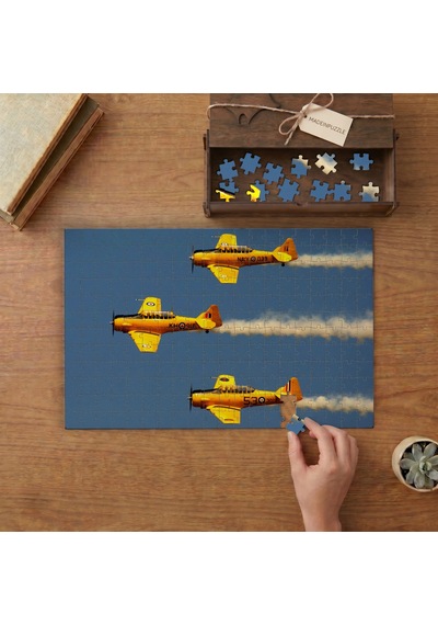 Sarı Eğitim Uçakları Tasarımı 240 Parça Ahşap Puzzle Ahşap Kutuda Mpy10065