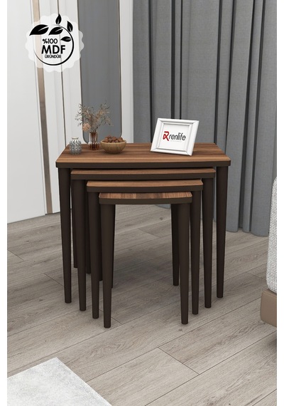 Renlife Zigon Sehpa 4'lü Zigon Mdf Zigon Ahşap Zigon Ceviz Lüx Ceviz Ceviz