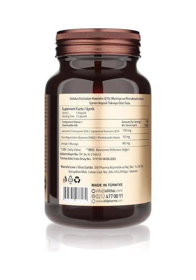 Validus Exclusive Liposomal Coenzyme Q10 + Pqq + Shilajit 30 Kapsül