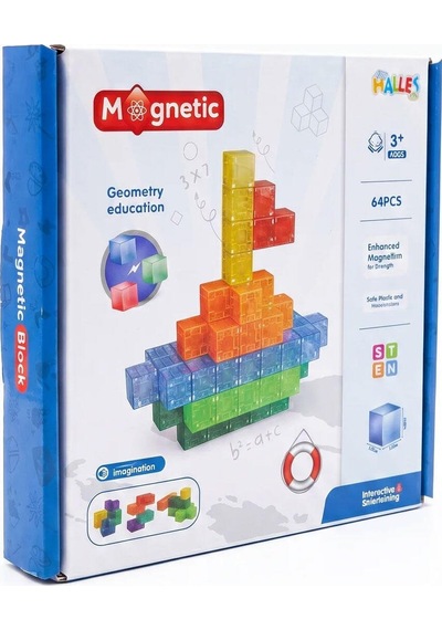 Magnet Küp Yapı Blok Seti 64 Parça - Güçlü Mıknatıslı Eğitici Bloklar