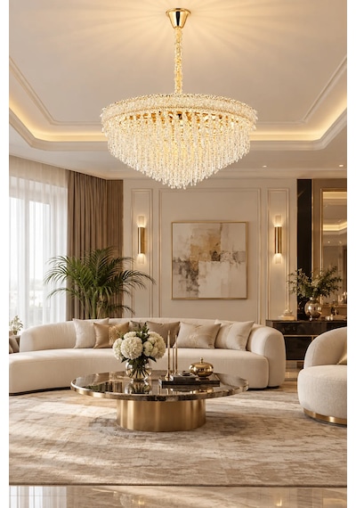 Modern Premium Gold Avize 15xe14 Ampullü Salon Yemek Odası Lüks Sarkıt Avize