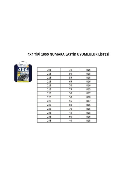 Kar Zinciri 4x4 Tipi 1050 Numara Uyumlu