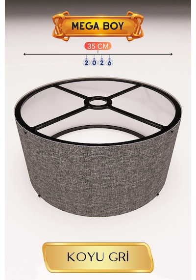 Şık Koyu Gri Lambader Başlığı 35 Cm Modern Tasarım