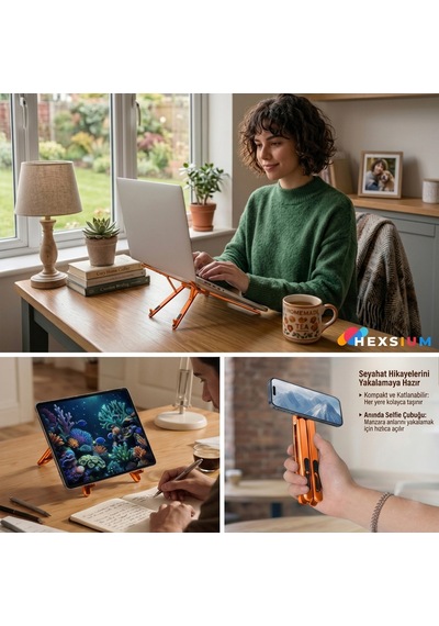 Alüminyum Katlanabilir Laptop Standı Ayarlanabilir Notebook Tablet Yükseltici 10-17.3 Inç Uyumlu Turuncu
