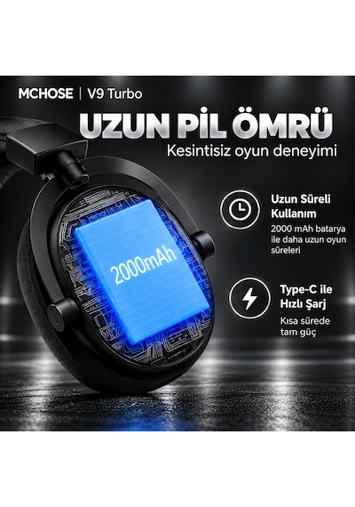 Mchose V9 Turbo+ Steel Black 7.1 Surround Kablosuz Gaming Kulaklık Hw-v9-14