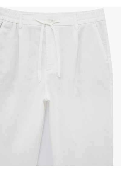 Koton Regular Fit Beli Lastikli Düğmeli Düz Paça Keten Karışımlı Chino Yazlık Pantolon Beyaz 6sam40003hw