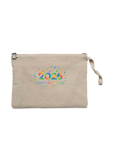 Mutlu Yıllar 2026 Krem Clutch Astarlı Cüzdan / El Çantası