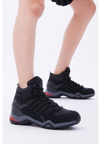 Tonny Black Rahat Kalıp Yanı Şerit Detaylı Bağcıklı Unisex Siyah Füme Trekking Bot Tb242-0 Siyah Füme