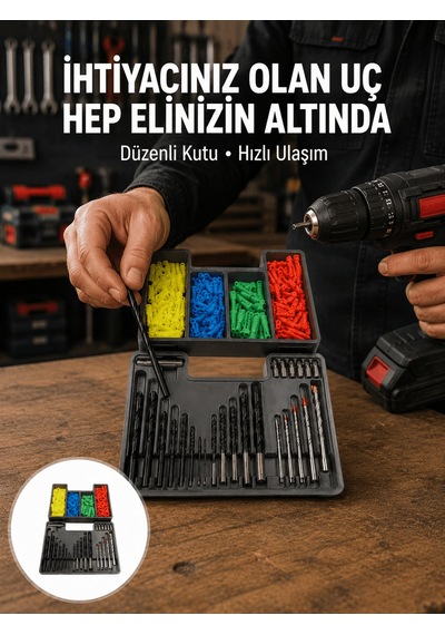 Matkap Ucu Seti 24 Parça Organizer Kutulu Ahşap Metal Beton Uyuml