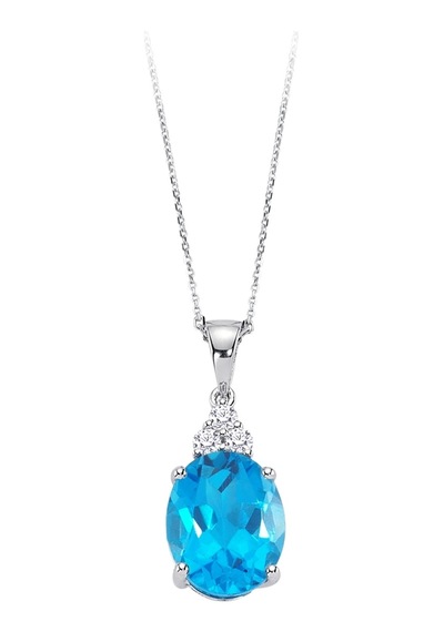 Sirius Pırlanta ve Oval Mavi Topaz Taşlı Kolye 0804P0108