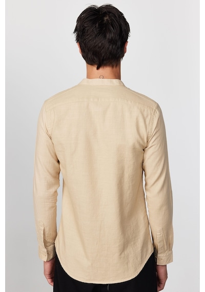 Tudors Slim Fit Dar Kalıp Uzun Kol Hakim Yaka Pamuklu Keten Efekt Bej Gömlek-28836-bej Bej