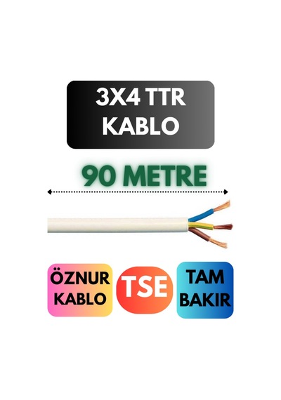 Öznur 3x4 Ttr Kablo Metre Seçenekli Beyaz - 90mt
