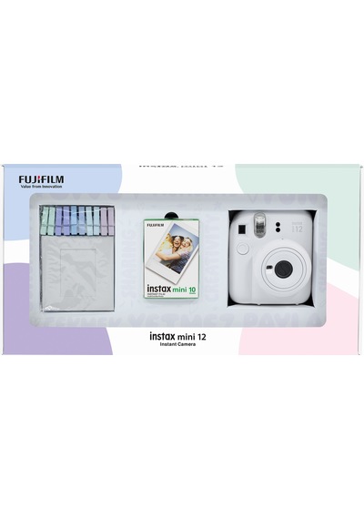 Fujifilm Instax Mini 12 Fotoğraf Makinesi + 10'lu Film + Mandal Bundle Box Beyaz